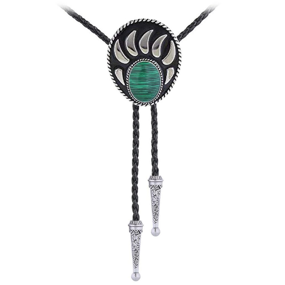 6931 Bolo Tie Indian Bear Claw Design with Malachite Western Cowboy Tie